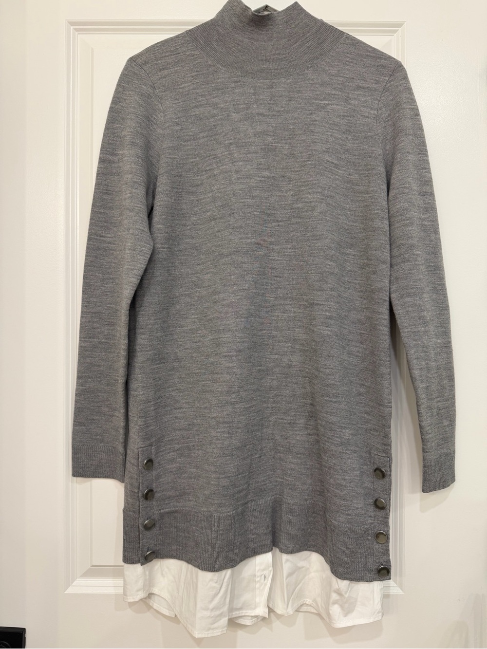 NWT Veronica Beard Soval Mixed Media Merino Wool Sweater Dress Gray M